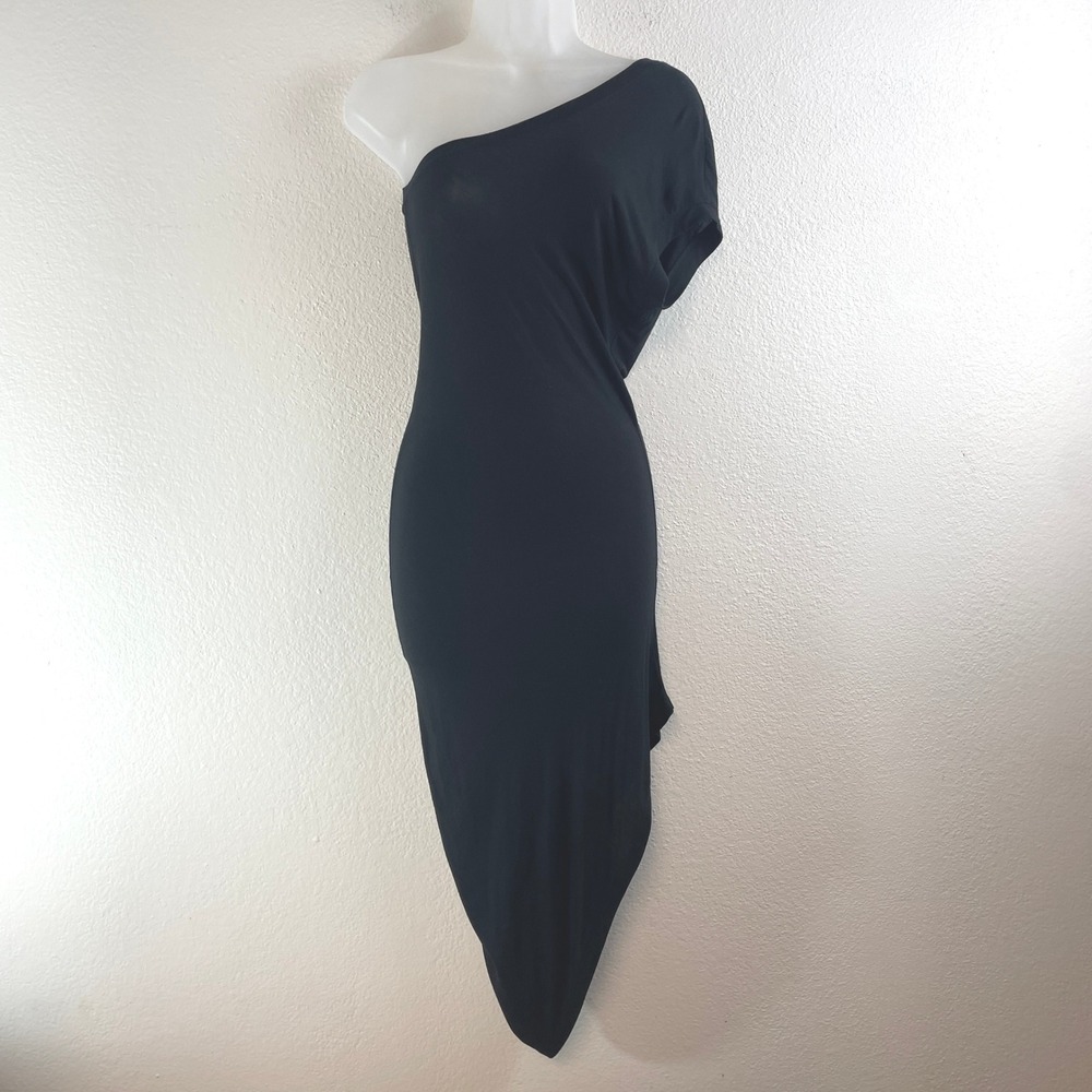 Riller & Fount Guppy One Shoulder Midi Dress Black Asymmetrical SS10 Size 1 NEW